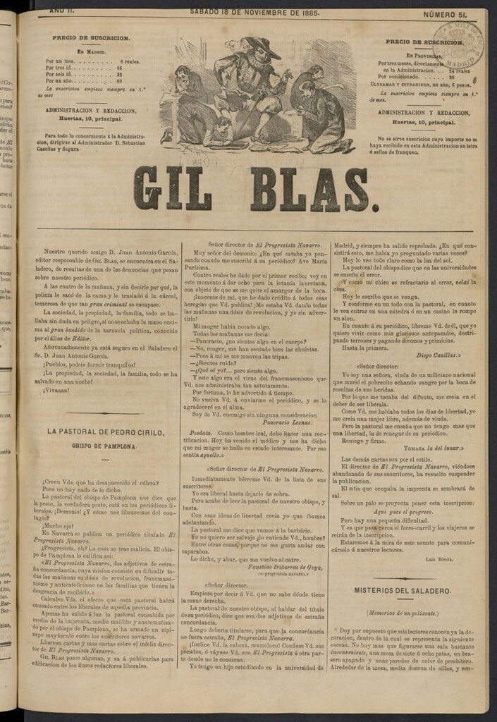 Miniatura de Gil Blas del 18 de noviembre de 1865, nº 51