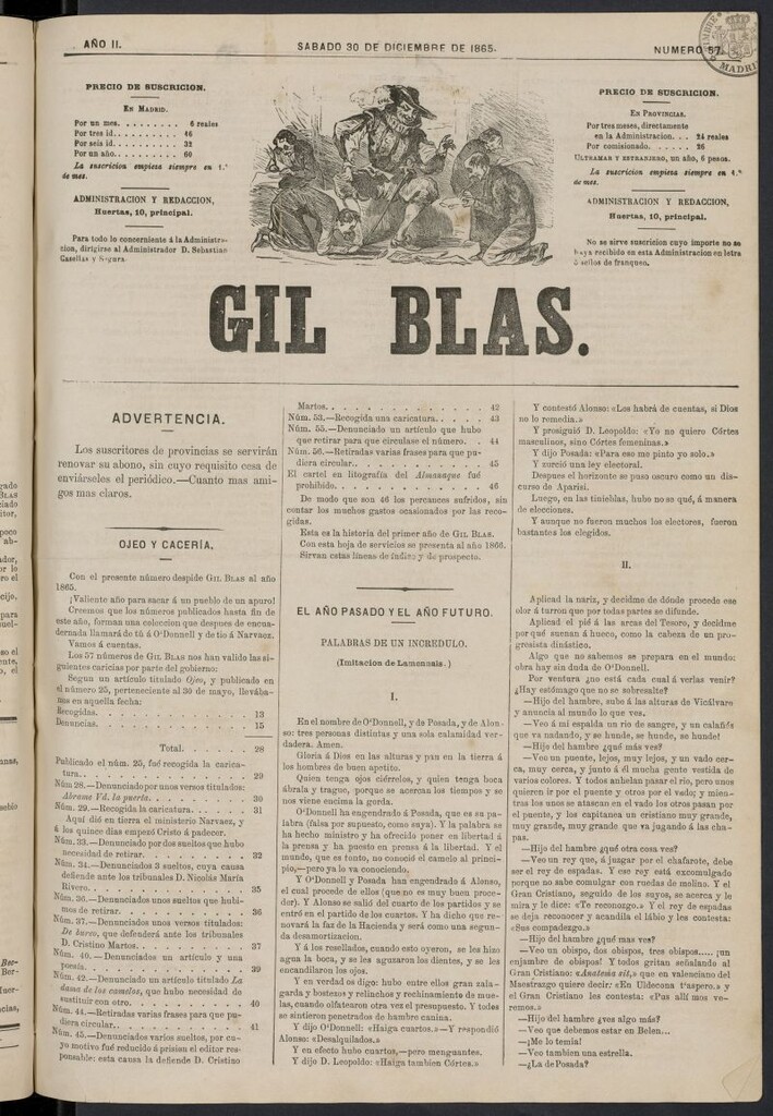 Miniatura de Gil Blas del 30 de diciembre de 1865, nº 57