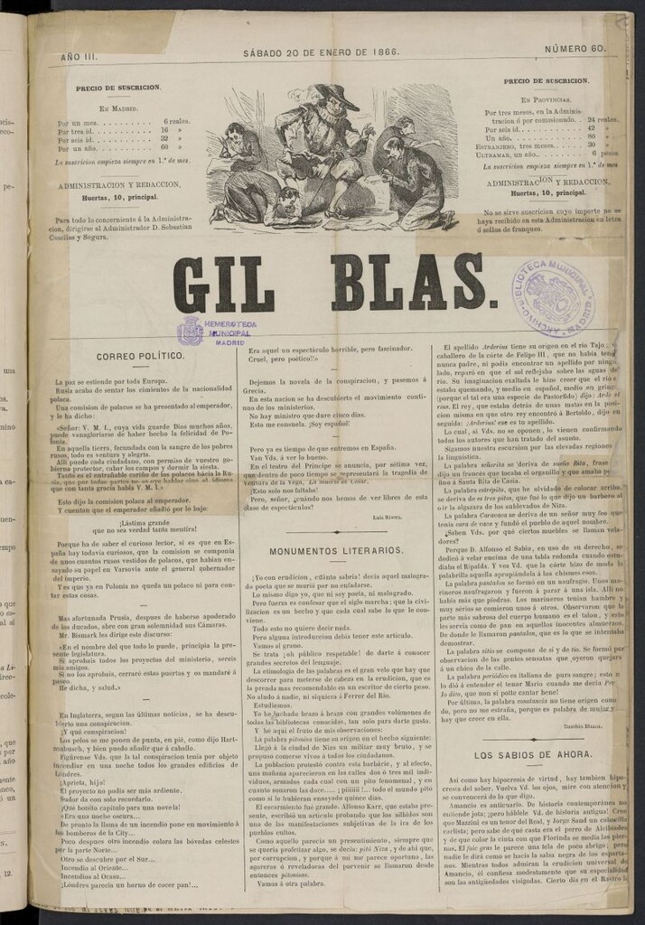 Miniatura de Gil Blas del 20 de enero de 1866, nº 60