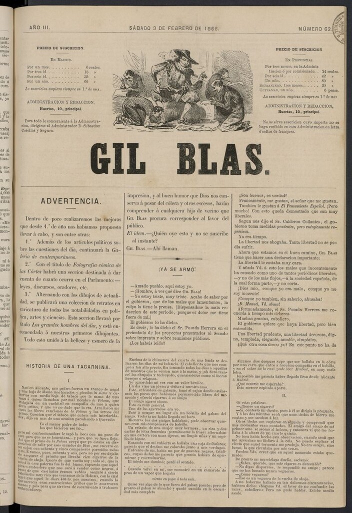 Miniatura de Gil Blas del 3 de febrero de 1866, nº 62