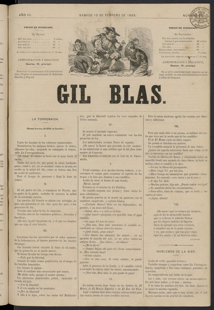 Miniatura de Gil Blas del 10 de febrero de 1866, nº 63