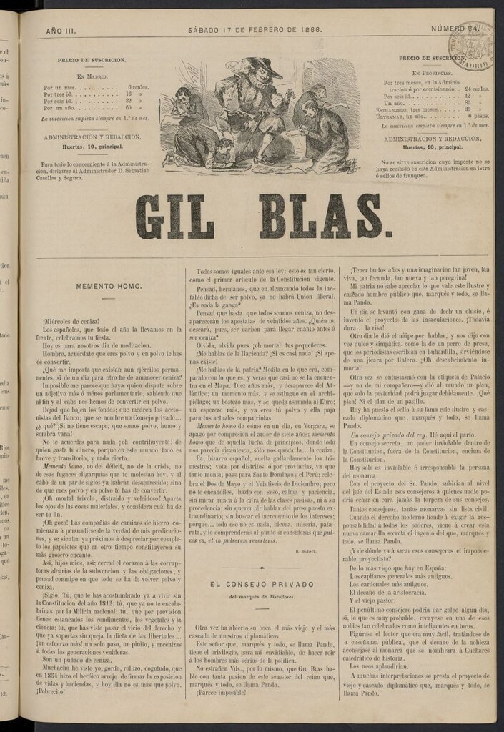 Miniatura de Gil Blas del 17 de febrero de 1866, nº 64