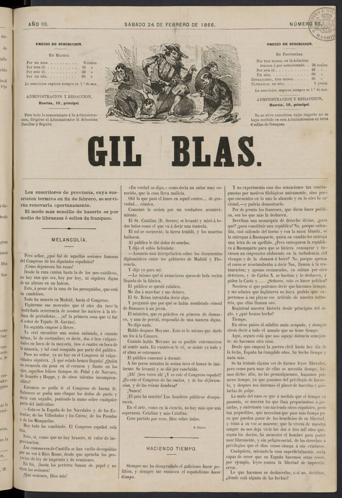 Miniatura de Gil Blas del 24 de febrero de 1866, nº 65