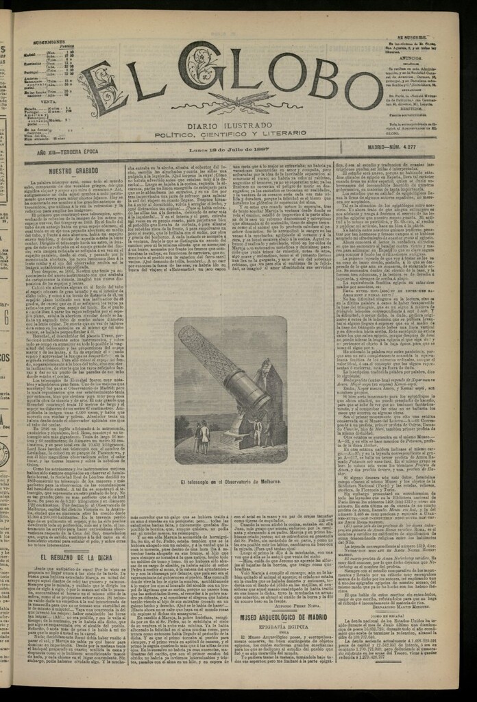 Miniatura de El Globo : diario ilustrado del 18 de julio de 1887, nº 4277
