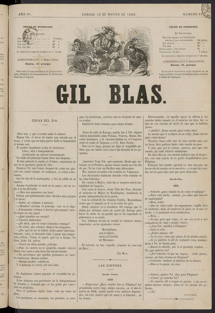 Miniatura de Gil Blas del 10 de marzo de 1866, nº 67