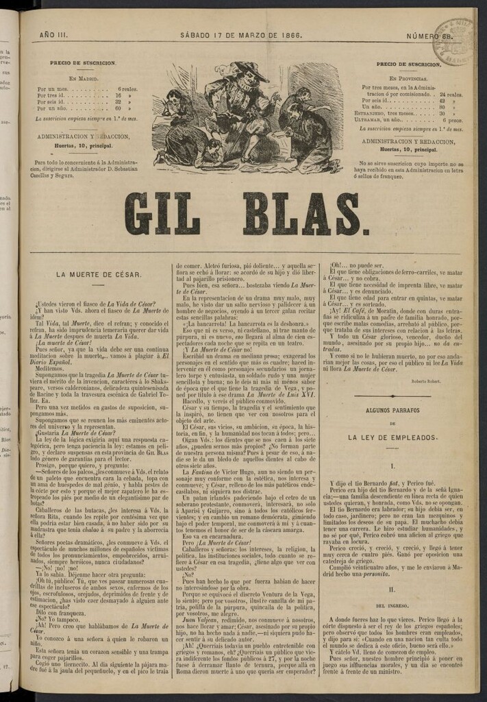 Miniatura de Gil Blas del 17 de marzo de 1866, nº 68