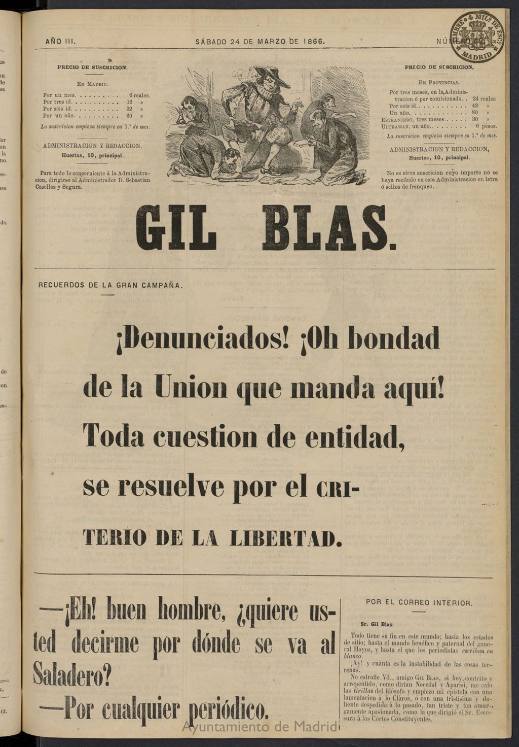 Miniatura de Gil Blas del 24 de marzo de 1866, nº 69