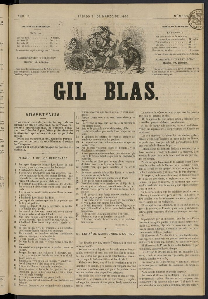 Miniatura de Gil Blas del 31 de marzo de 1866, nº 70