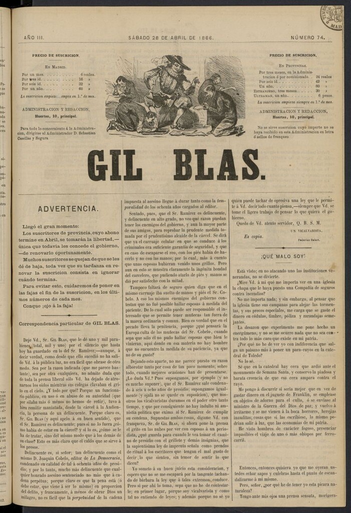 Miniatura de Gil Blas del 28 de abril de 1866, nº 74
