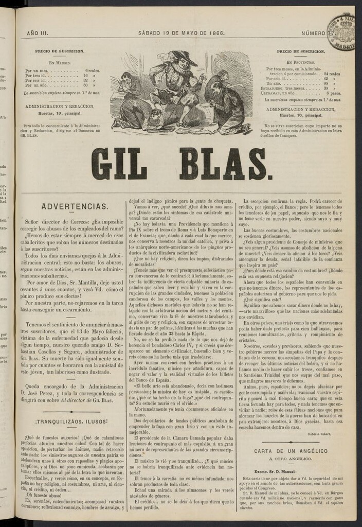 Miniatura de Gil Blas del 19 de mayo de 1866, nº 77