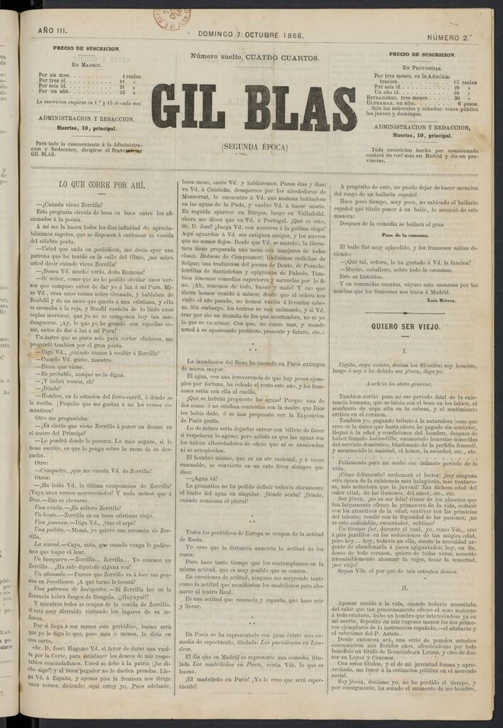 Miniatura de Gil Blas del 7 de octubre de 1866, nº 2