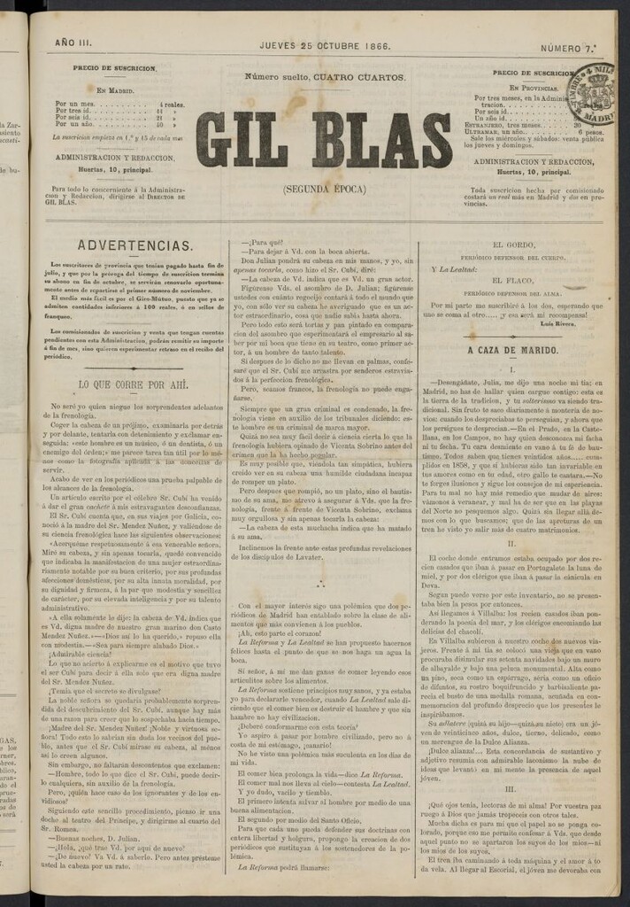 Miniatura de Gil Blas del 25 de octubre de 1866, nº 7