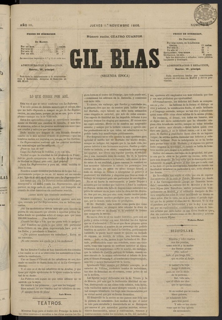 Miniatura de Gil Blas del 1 de noviembre de 1866, nº 9