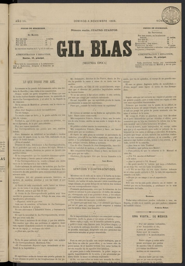 Miniatura de Gil Blas del 4 de noviembre de 1866, nº 10