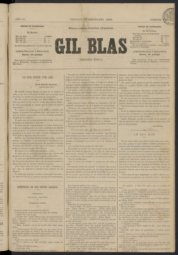 Miniatura de Gil Blas del 11 de noviembre de 1866, nº 12