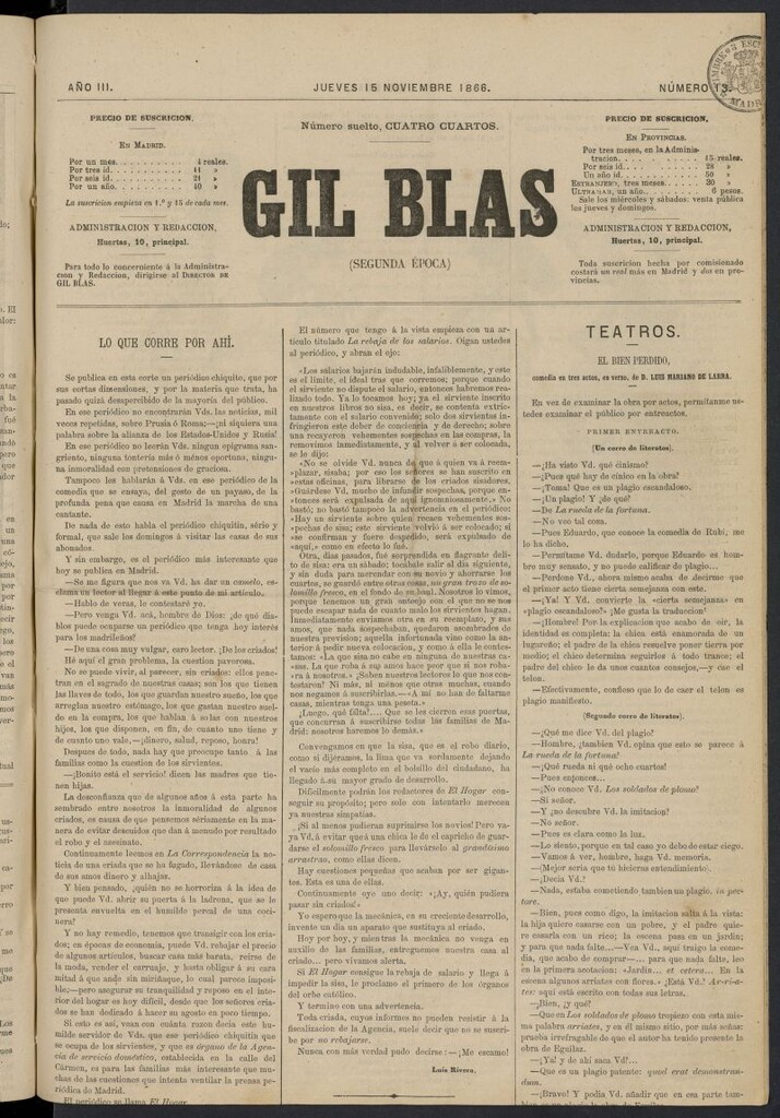 Miniatura de Gil Blas del 15 de noviembre de 1866, nº 13