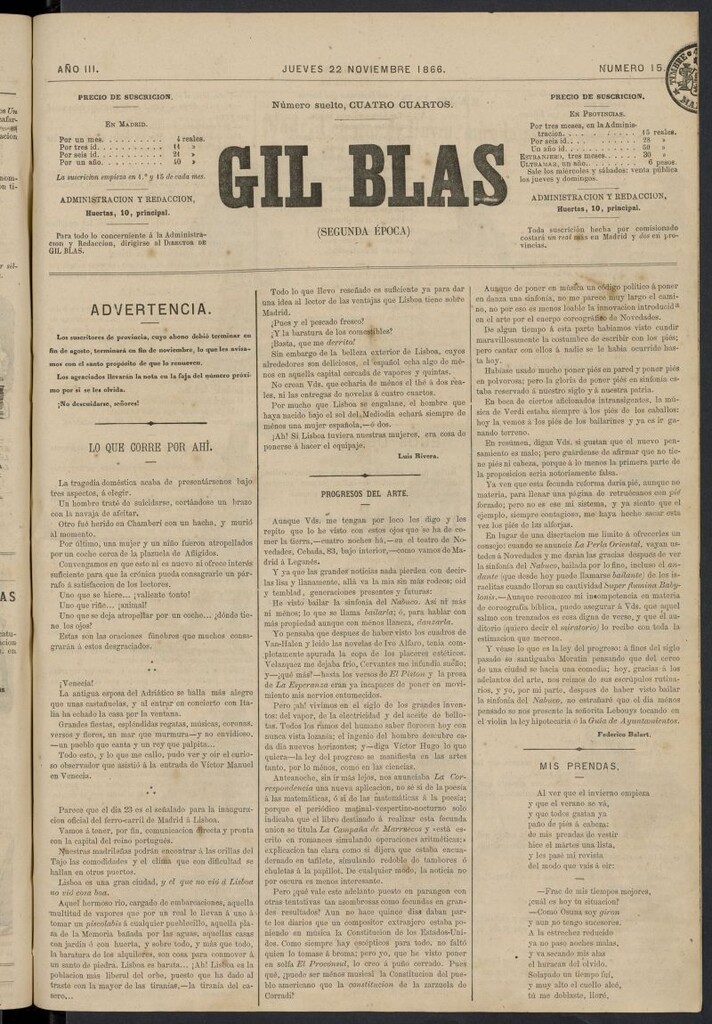 Miniatura de Gil Blas del 22 de noviembre de 1866, nº 15