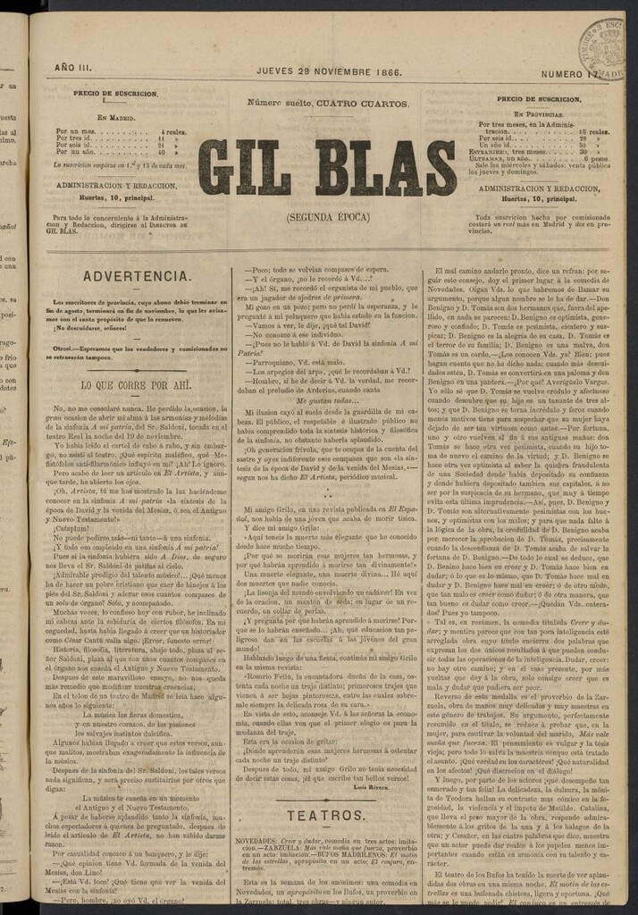 Miniatura de Gil Blas del 29 de noviembre de 1866, nº 17