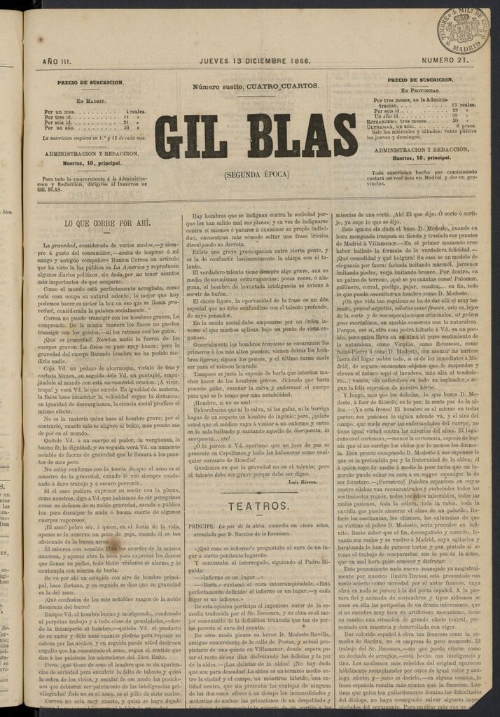Miniatura de Gil Blas del 13 de diciembre de 1866, nº 21