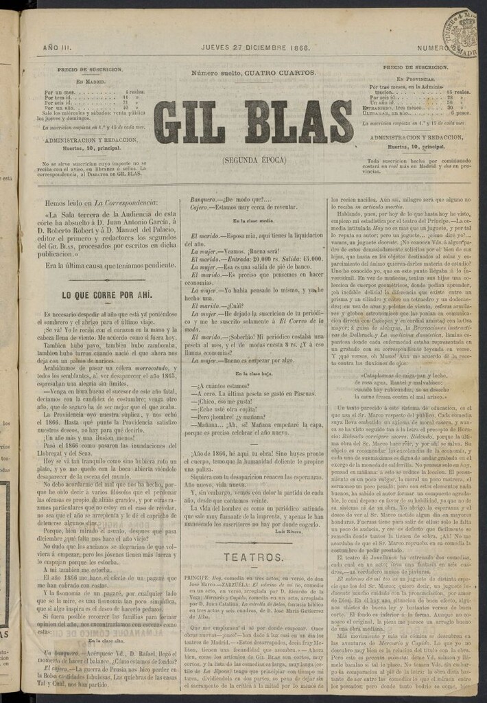 Miniatura de Gil Blas del 27 de diciembre de 1866, nº 25