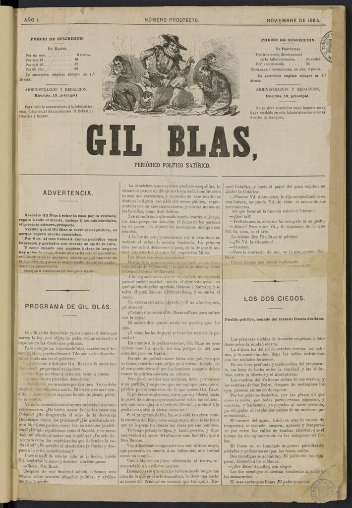 Miniatura de Gil Blas  de noviembre de 1864, número prospecto