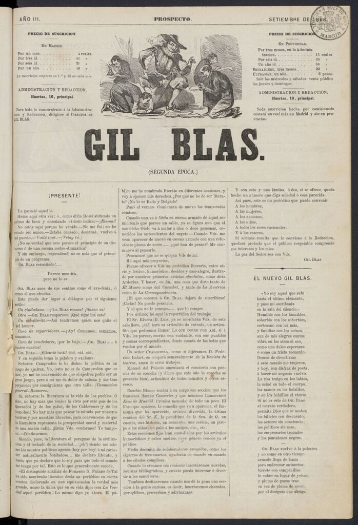 Miniatura de Gil Blas de septiembre de 1866, número prospecto