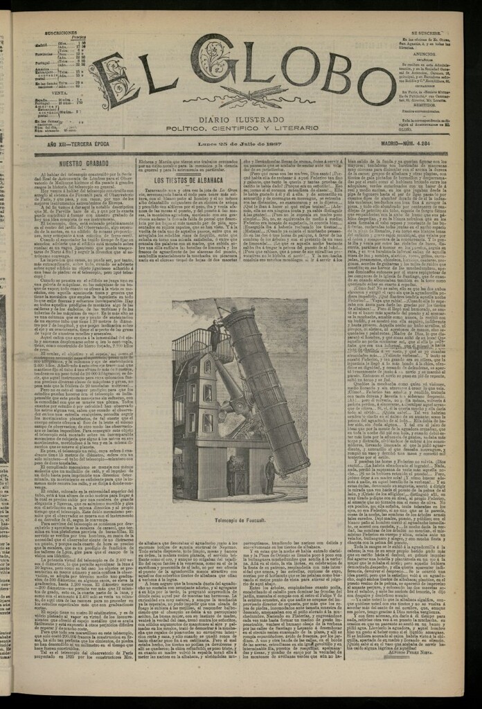 Miniatura de El Globo : diario ilustrado del 25 de julio de 1887, nº 4284