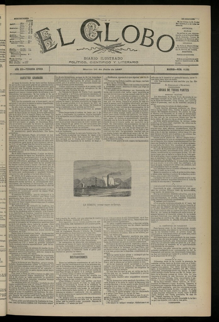 Miniatura de El Globo : diario ilustrado del 26 de julio de 1887, nº 4285