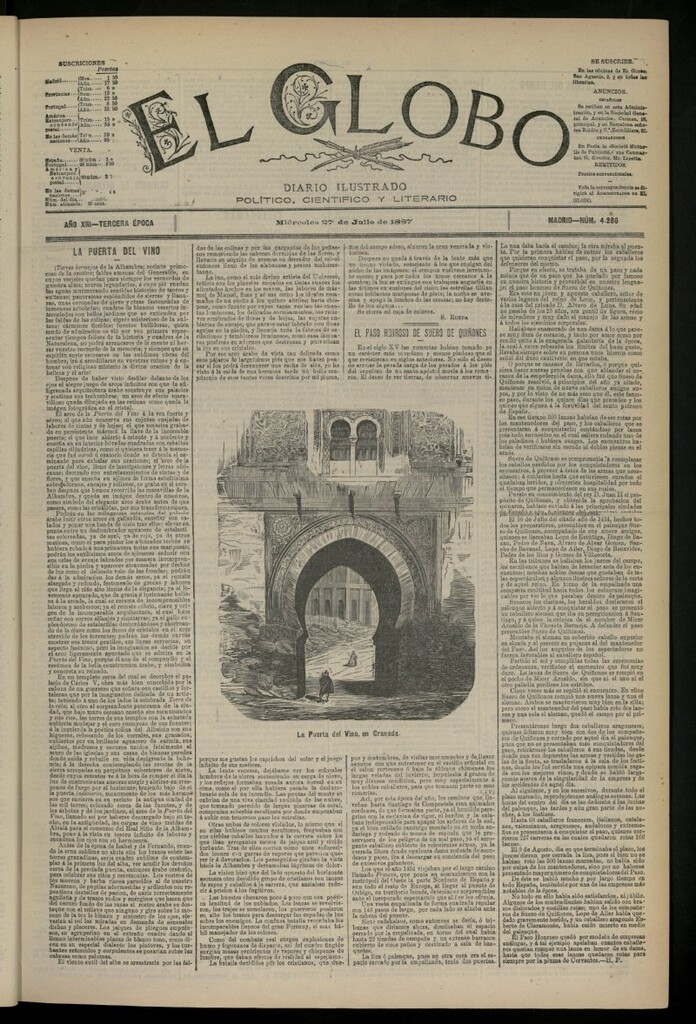 Miniatura de El Globo : diario ilustrado del 27 de julio de 1887, nº 4286