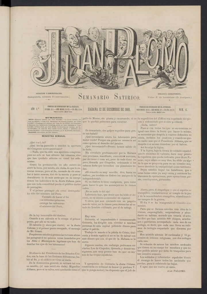 Miniatura de Juan Palomo: semanario satírico del 12 de diciembre de 1869, nº 6