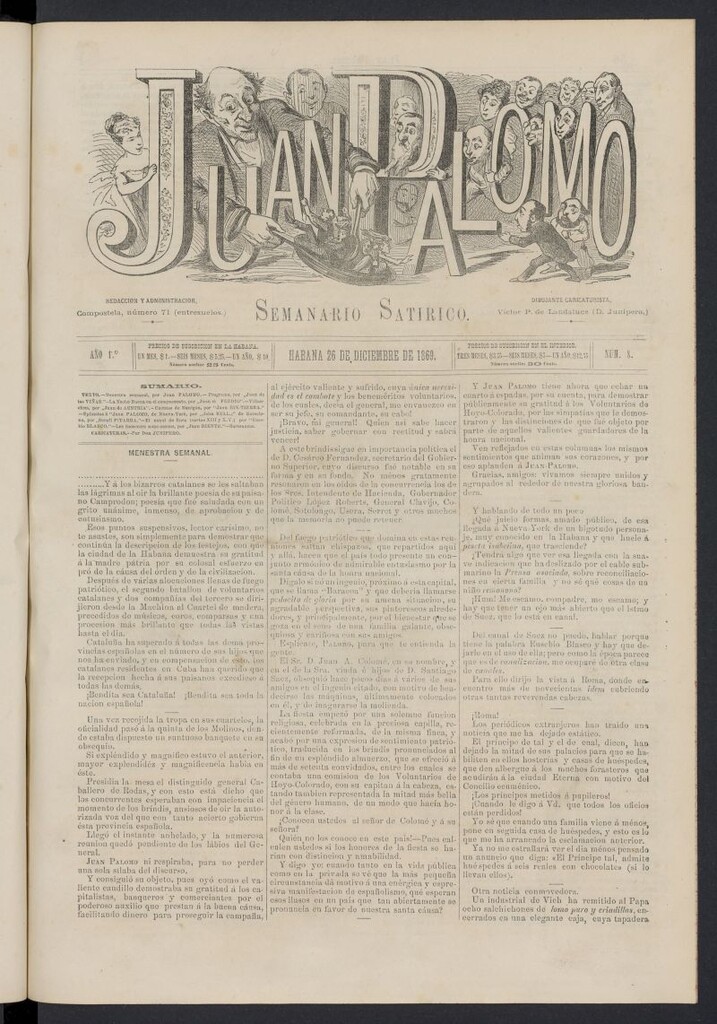 Miniatura de Juan Palomo: semanario satírico del 26 de diciembre de 1869, nº 8