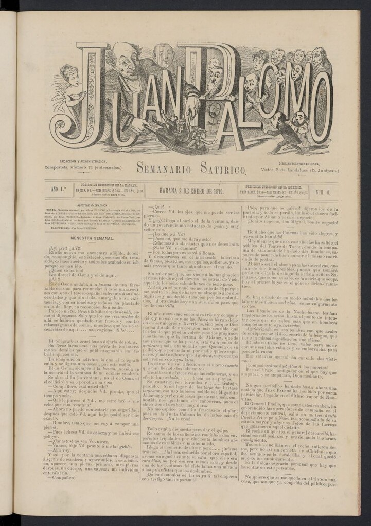 Miniatura de Juan Palomo: semanario satírico del 2 de enero de 1870, nº 9
