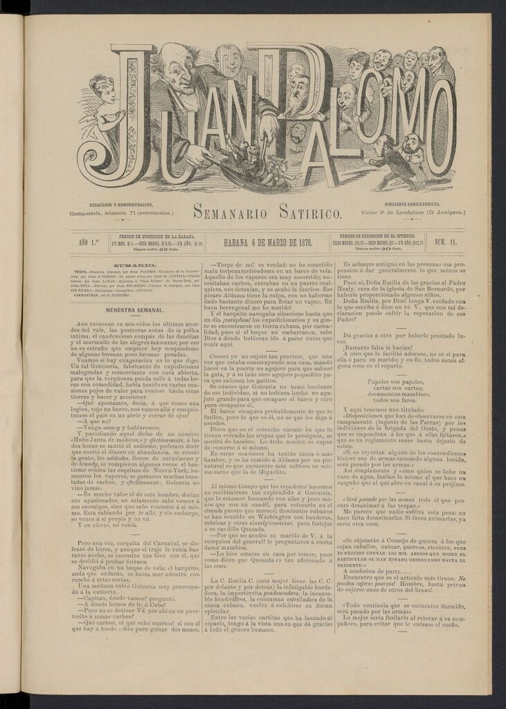 Miniatura de Juan Palomo: semanario satírico del 6 de marzo de 1870, nº 18