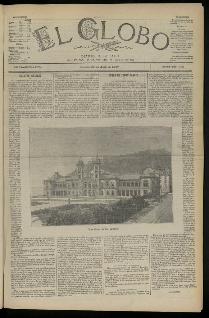 Miniatura de El Globo : diario ilustrado del 30 de julio de 1887, nº 4289