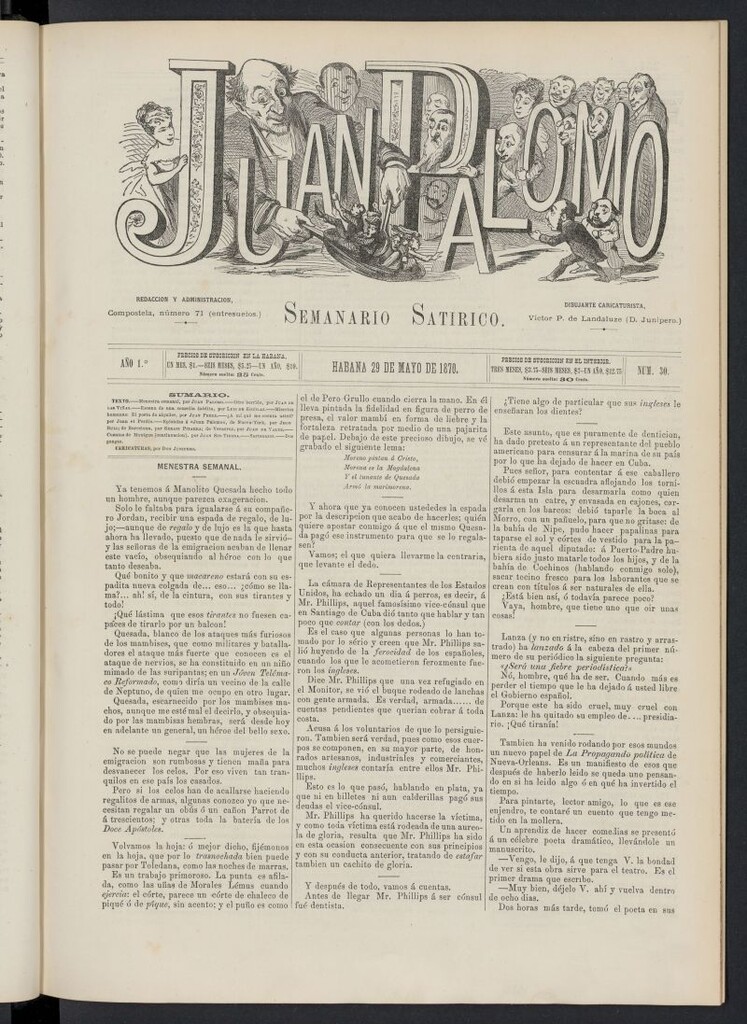 Miniatura de Juan Palomo: semanario satírico del 29 de mayo de 1870, nº 30