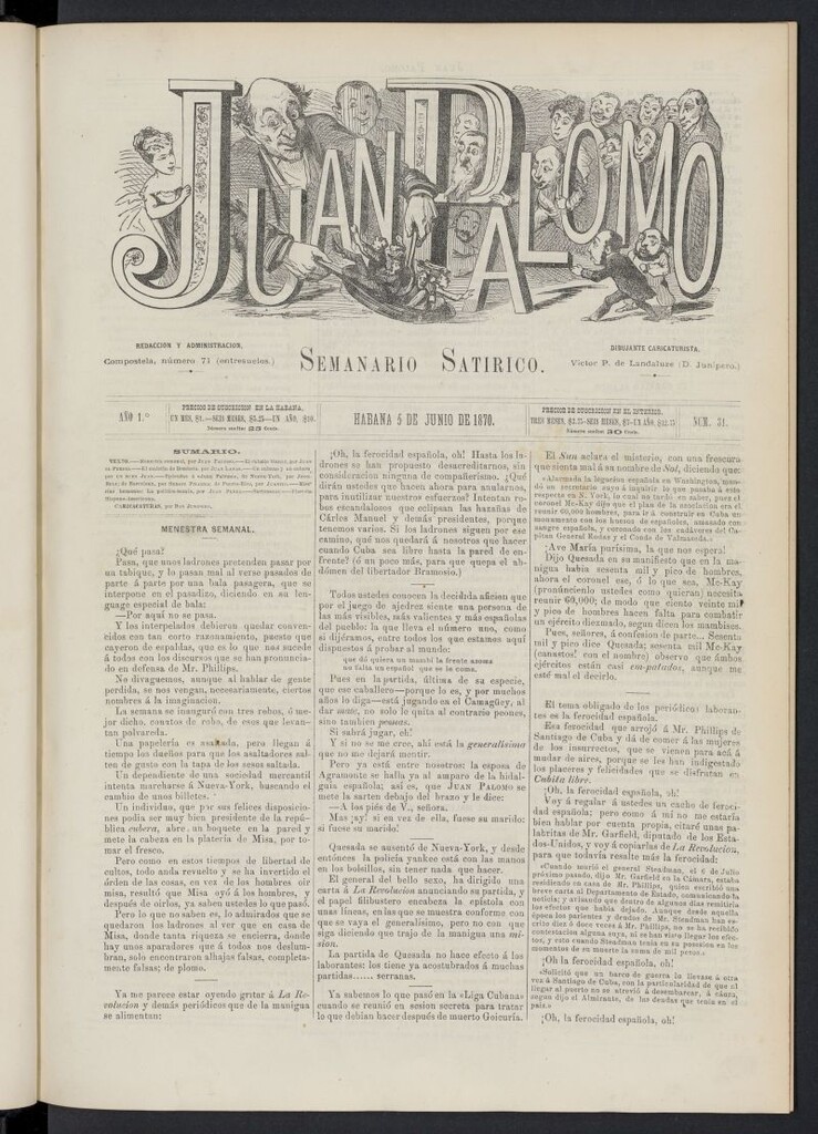 Miniatura de Juan Palomo: semanario satírico del 5 de junio de 1870, nº 31