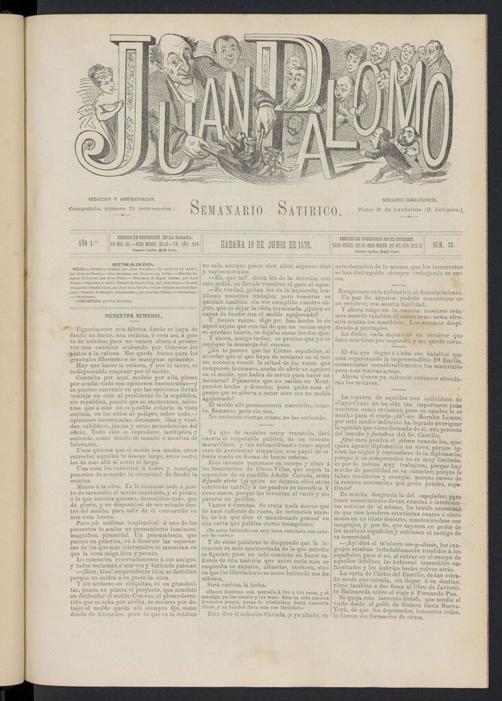 Miniatura de Juan Palomo: semanario satírico del 19 de junio de 1870, nº 33