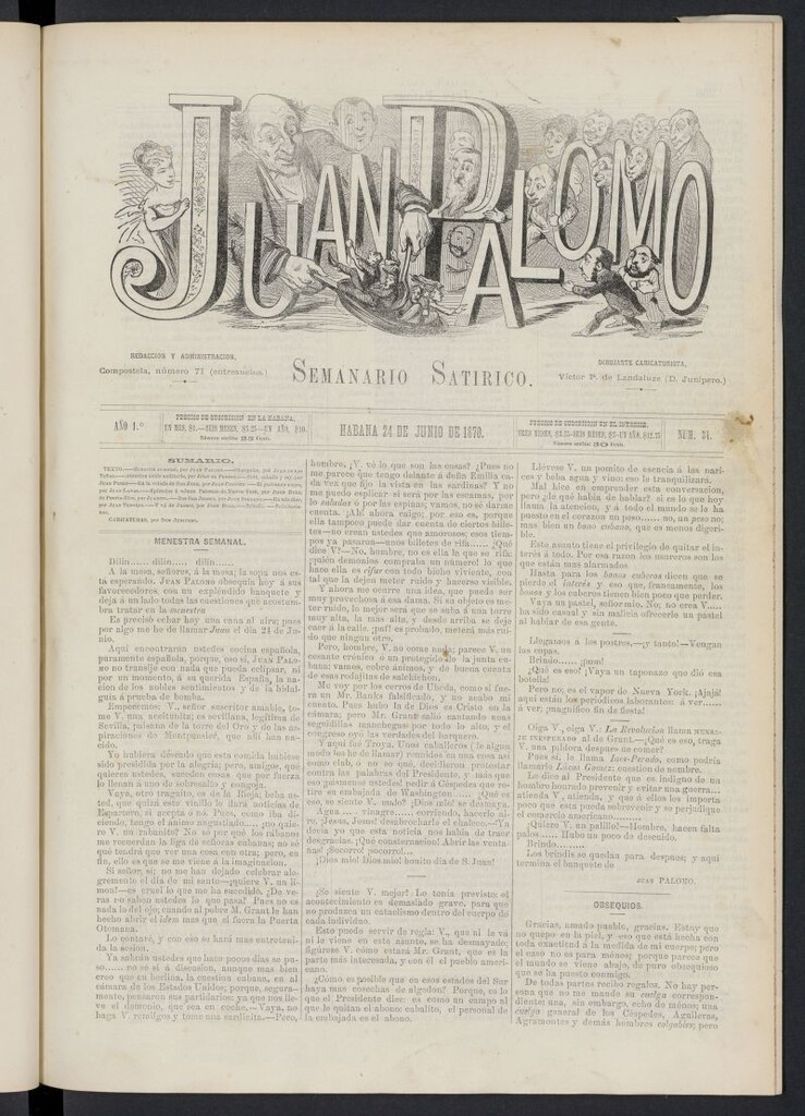Miniatura de Juan Palomo: semanario satírico del 24 de junio de 1870, nº 34