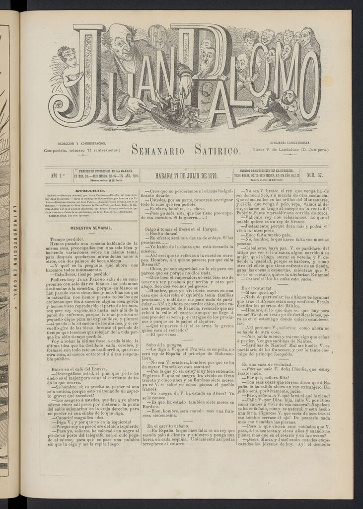 Miniatura de Juan Palomo: semanario satírico del 17 de julio de 1870, nº 37
