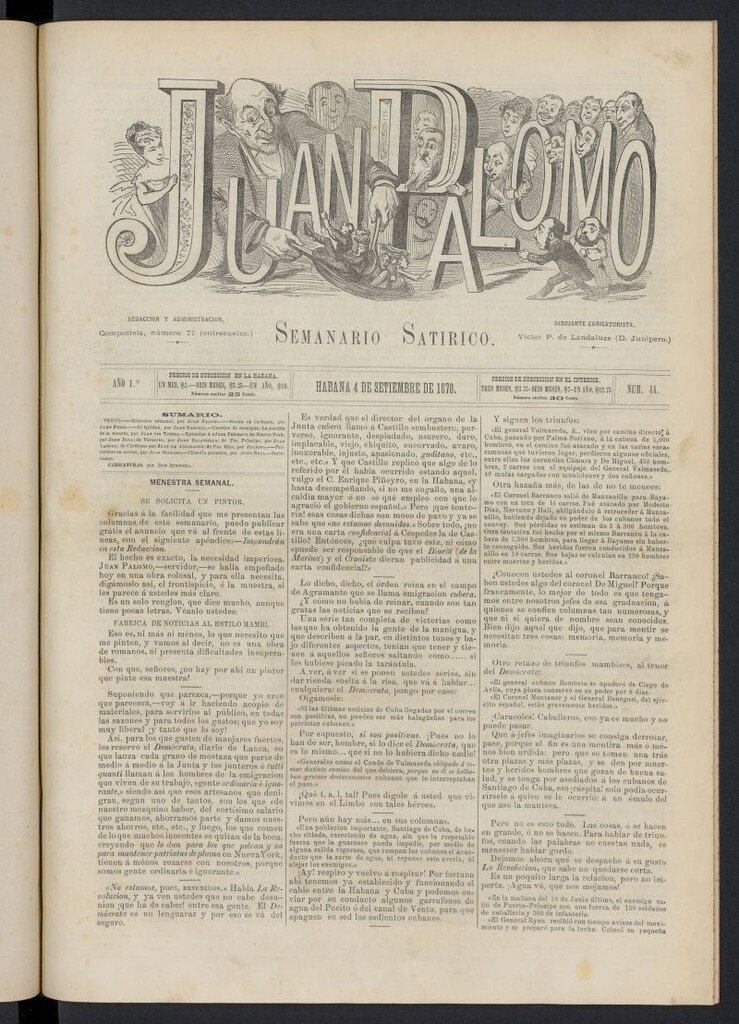Miniatura de Juan Palomo: semanario satírico del 4 de septiembre de 1870, nº 44