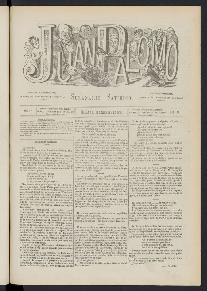 Miniatura de Juan Palomo: semanario satírico del 11 de septiembre de 1870, nº 45