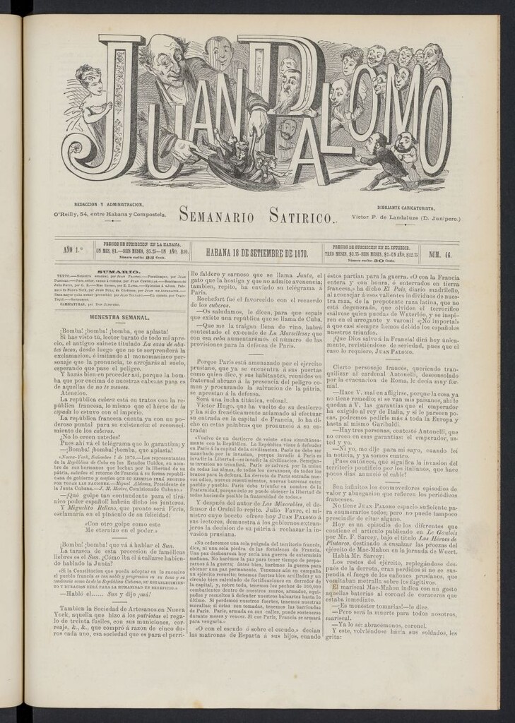 Miniatura de Juan Palomo: semanario satírico del 18 de septiembre de 1870, nº 46
