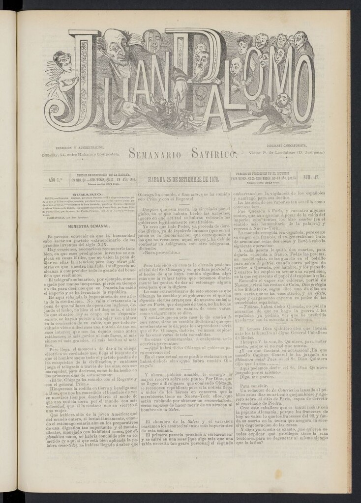 Miniatura de Juan Palomo: semanario satírico del 25 de septiembre de 1870, nº 147