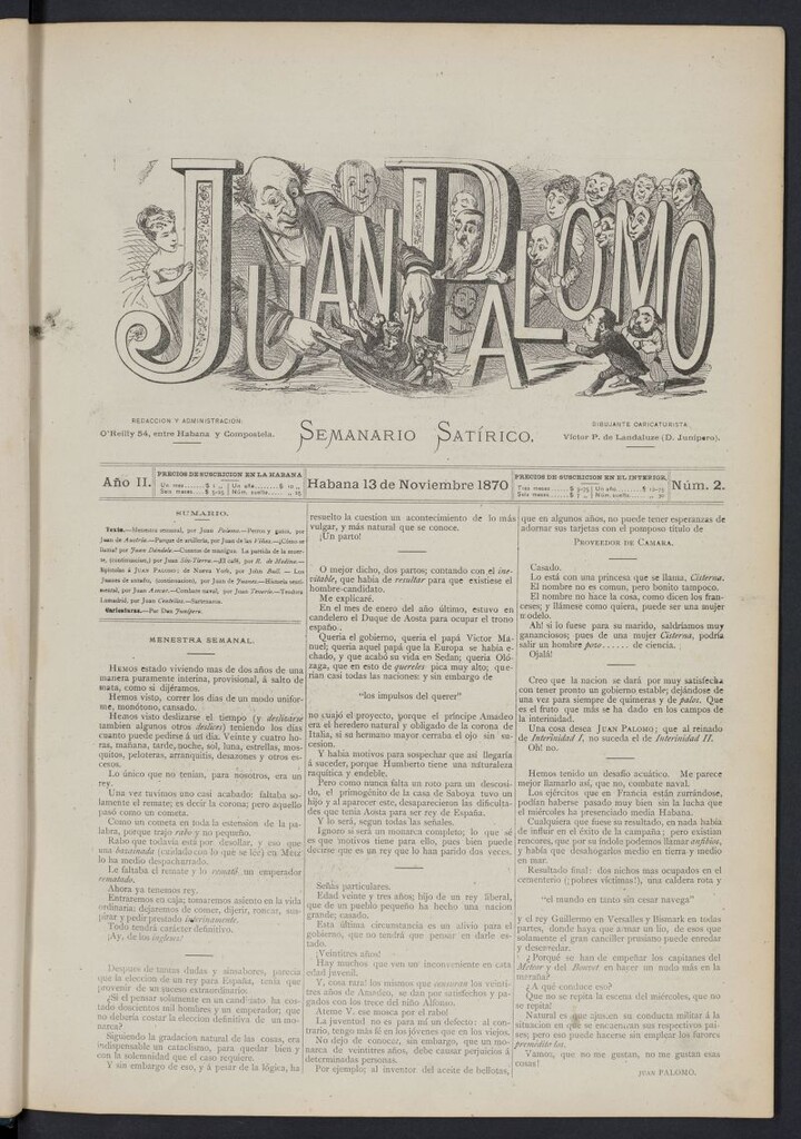 Miniatura de Juan Palomo: semanario satírico del 13 de noviembre de 1870, nº 2