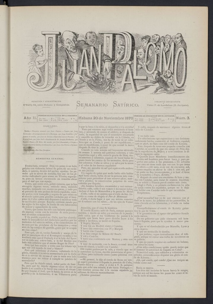 Miniatura de Juan Palomo: semanario satírico del 20 de noviembre de 1870, nº 3