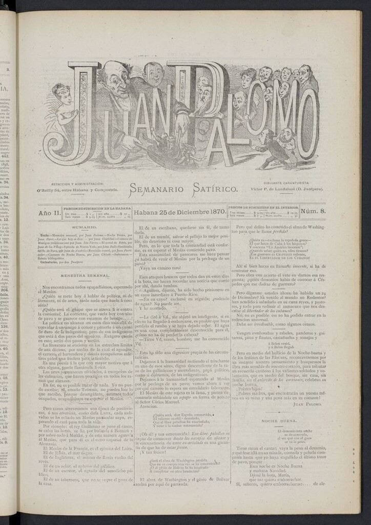 Miniatura de Juan Palomo: semanario satírico del 25 de diciembre de 1870, nº 8