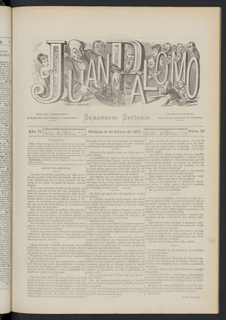 Miniatura de Juan Palomo: semanario satírico del 8 de enero de 1871, nº 10
