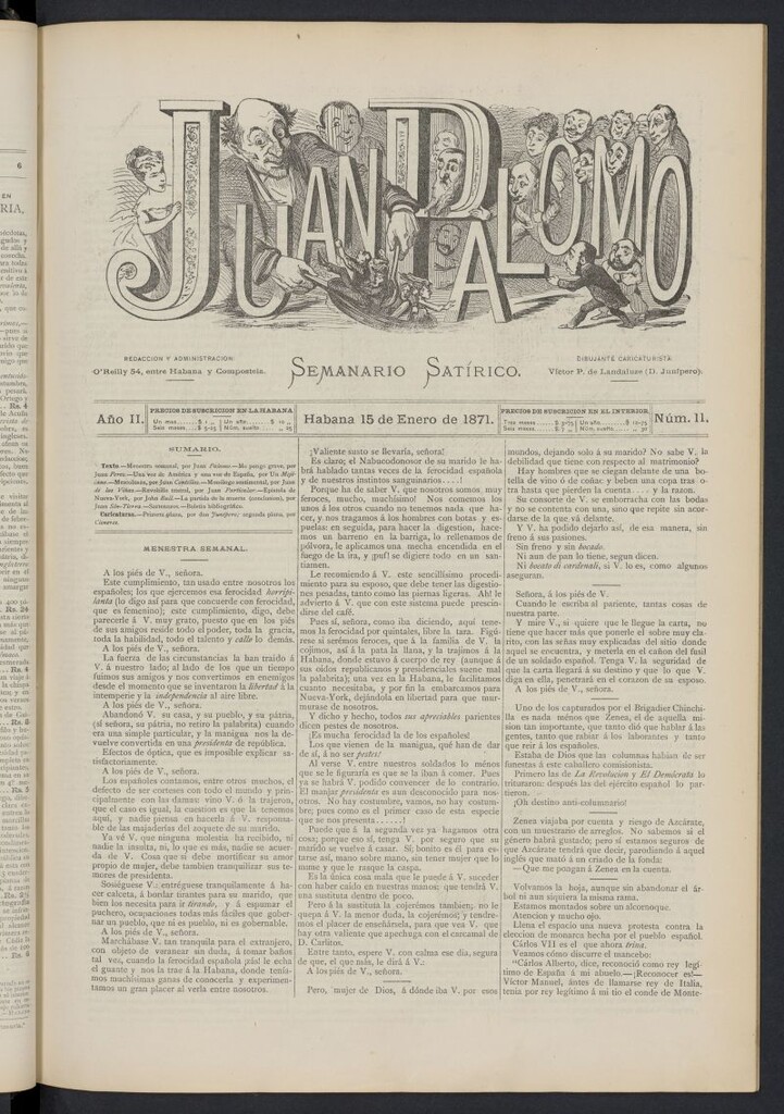 Miniatura de Juan Palomo: semanario satírico del 15 de enero de 1871, nº 11