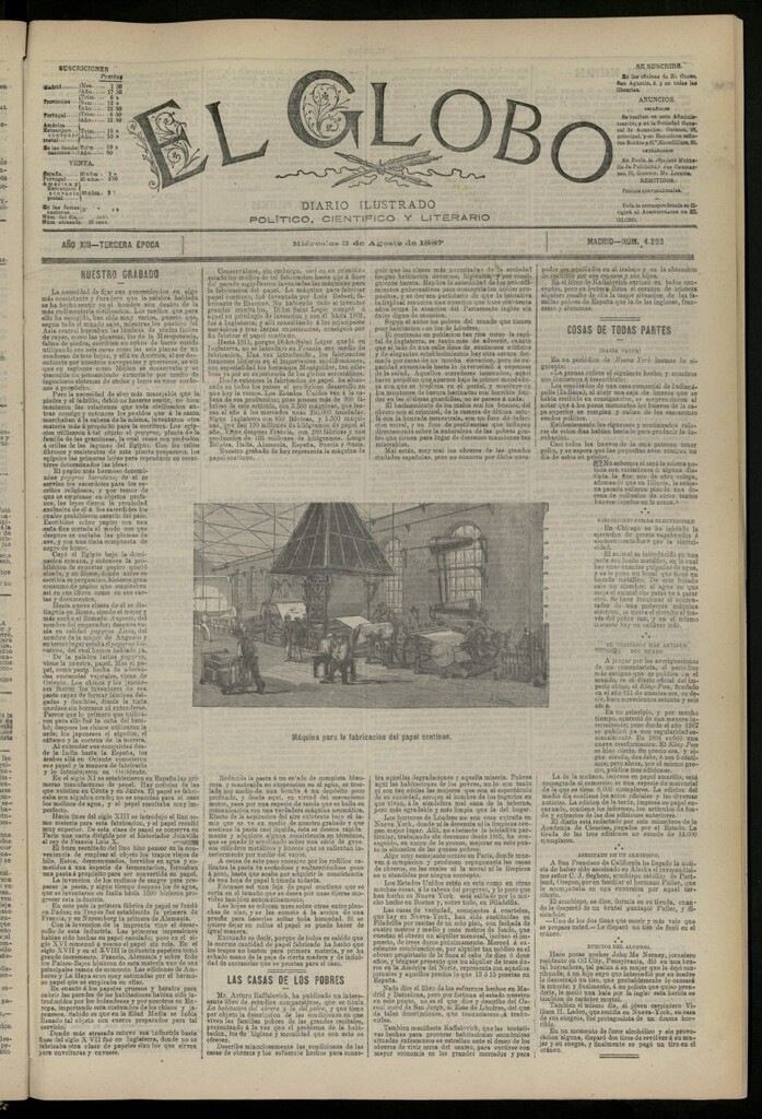 Miniatura de El Globo : diario ilustrado del 3 de agosto de 1887, nº 4293