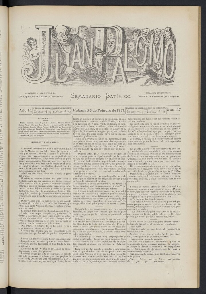 Miniatura de Juan Palomo: semanario satírico del 26 de febrero de 1871, nº 17